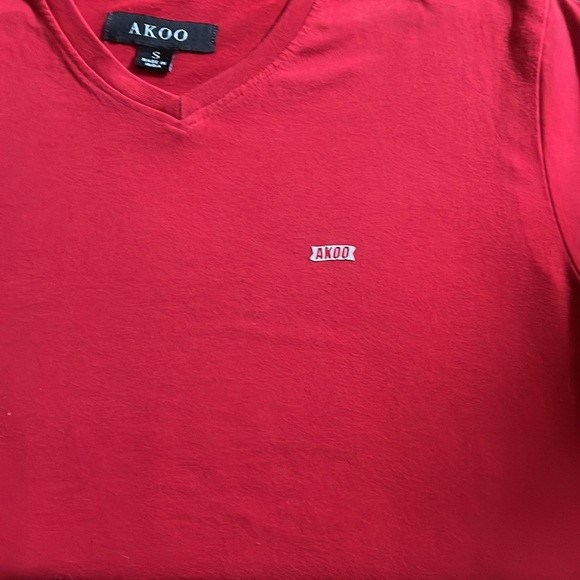 AKOO Red V-Neck T-Shirt with White AKOO Logo - Picture 3 of 7